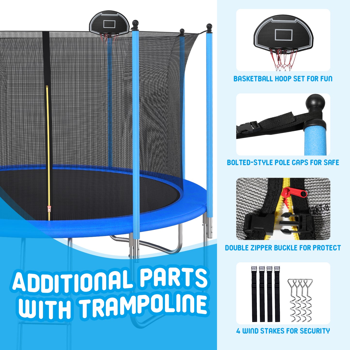 BTMWAY 10 FT Trampoline for Kids/Adult, Outdoor/Indoor Trampoline for Kids, Recreational Trampolines with Basketball Hoop, Kids Playground for Backyard, Blue