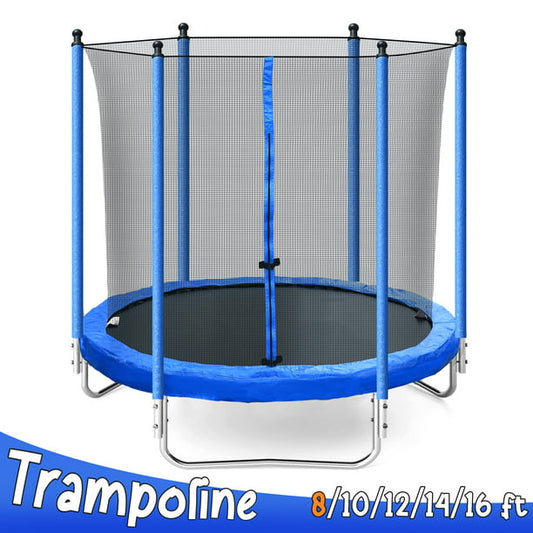 8FT Trampoline for Kids, BTMWAY Outdoor Recreational Trampoline with Safety Enclosure/Ladder, All-Weather Large Trampoline for Backyard Garden Patio, ASTM Approved Trampoline with Steel Support, Blue