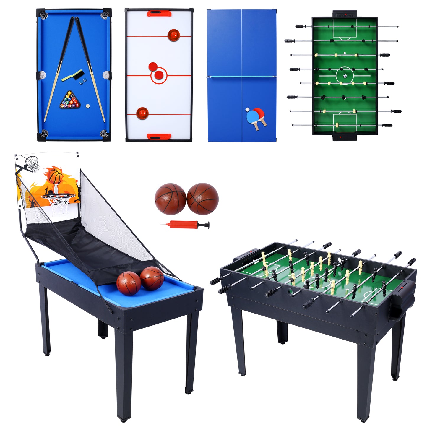 BTMWAY 5-in-1 Multi Game Table, Combo Game Table Set for Game Room, Multifunctional Game Table with Basketball,Billiards, Push Hockey,Ping Pong,Foosball, Perfect for Kids and Families