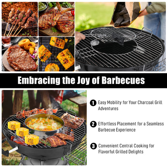 BTMWAY 28 in Apple Charcoal Stove Enamel (Cover Furnace Body) White Side Wheel Diameter Barbecue Grill Desk Tabletop Outdoor Grill for Camping Picnics Garden Beach Party