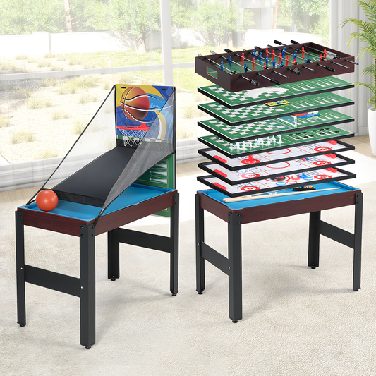16-in-1 Multi Game Table, Combo Game Table Set for Game Room, Multifunctional Game Table with Bow, Arrow, Basketball, Football, Hockey, Foosball, Shuffleboard, Ping Pong, Chess, Checkers, Bowling