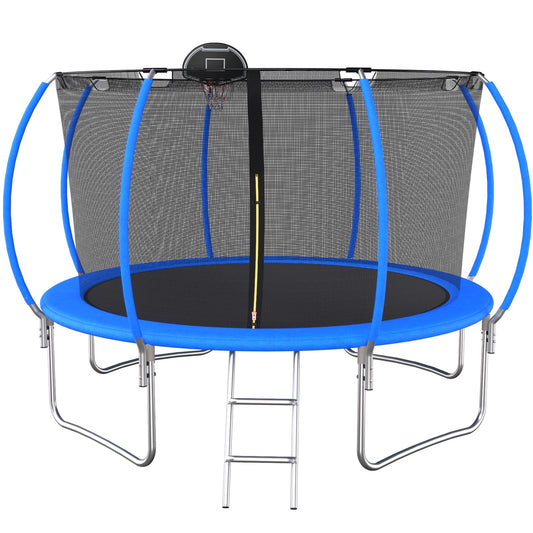 12FT Kids Adults Trampoline with Basketball Hoop, BTMWAY New Upgraded Recreational Trampolines with Safety Enclosure Net, Backyard Trampoline with Heavy Duty Weatherproof Jump Mat Spring Cover