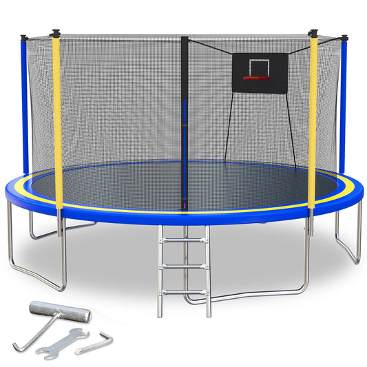 14FT Trampoline with Basketball Hoop, BTMWAY Upgraded Outdoor Trampoline with Safety Enclosure Net, Heavy Duty Jumping Mat & Spring Cover Padding, Backyard Trampoline for Kids & Adults 1300LBS