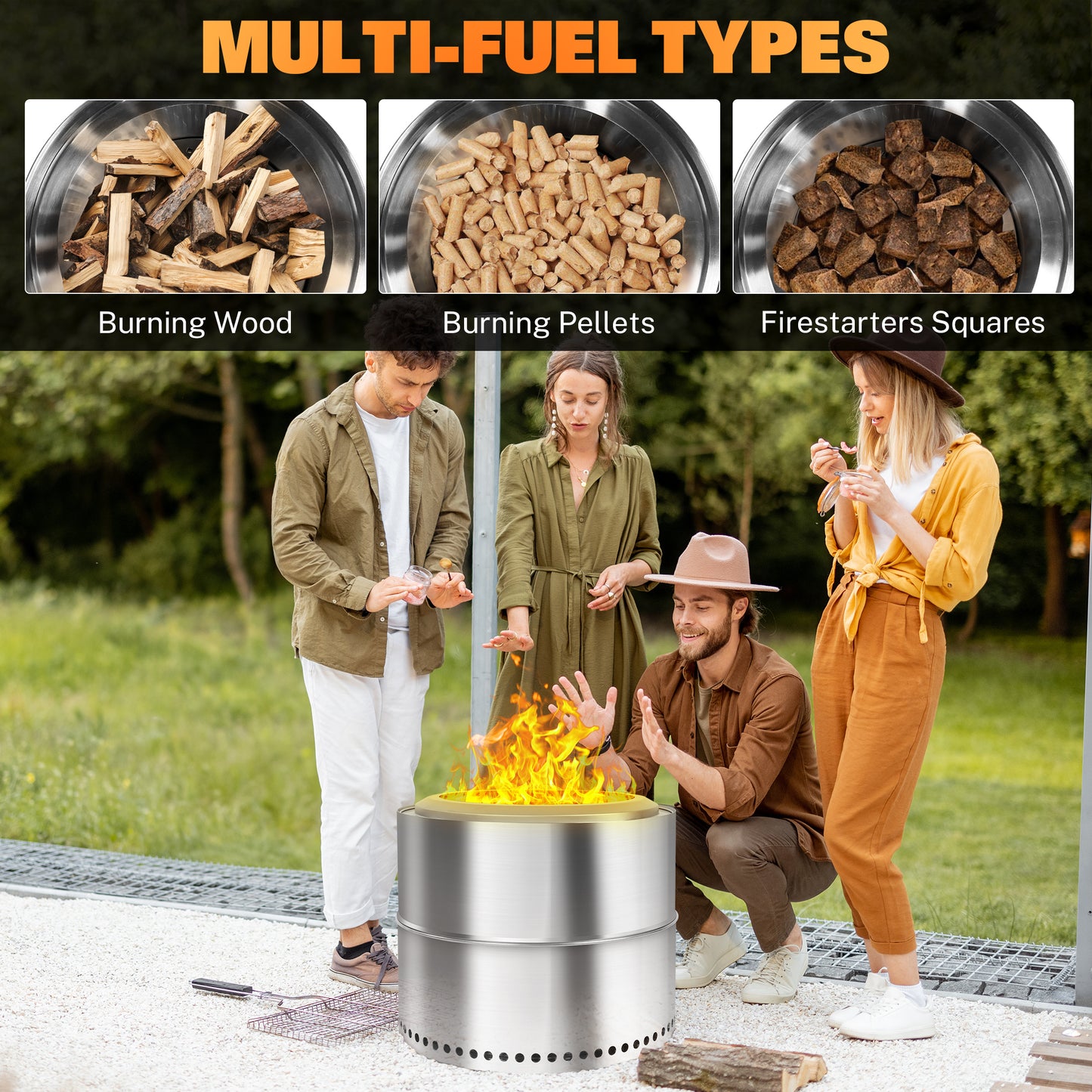 BTMWAY Smokeless Fire Pit with Removable Ash Pan, Portable Fire Pit for Camping, 304 Stainless Steel Fire Pit for Outdoor & Patio, Wood Burning Fire Pit with Portable Carrying Bag