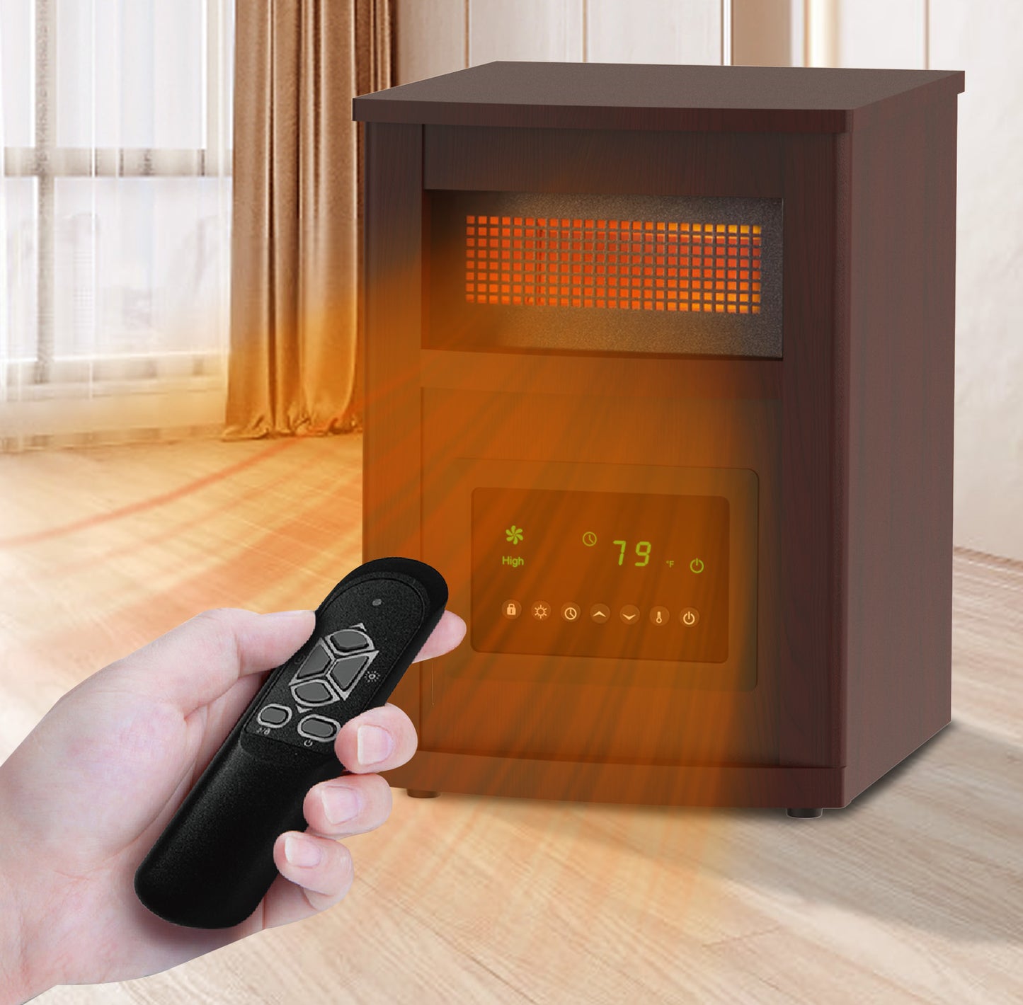 BTMWAY Space Heater for Home Large Room, 1500W Infrared Heater with Adjustable Temperature, Timer, Remote, Safety Features, and 3 Heat Modes (ECO/750W/1500W) for Quick & Even Heating