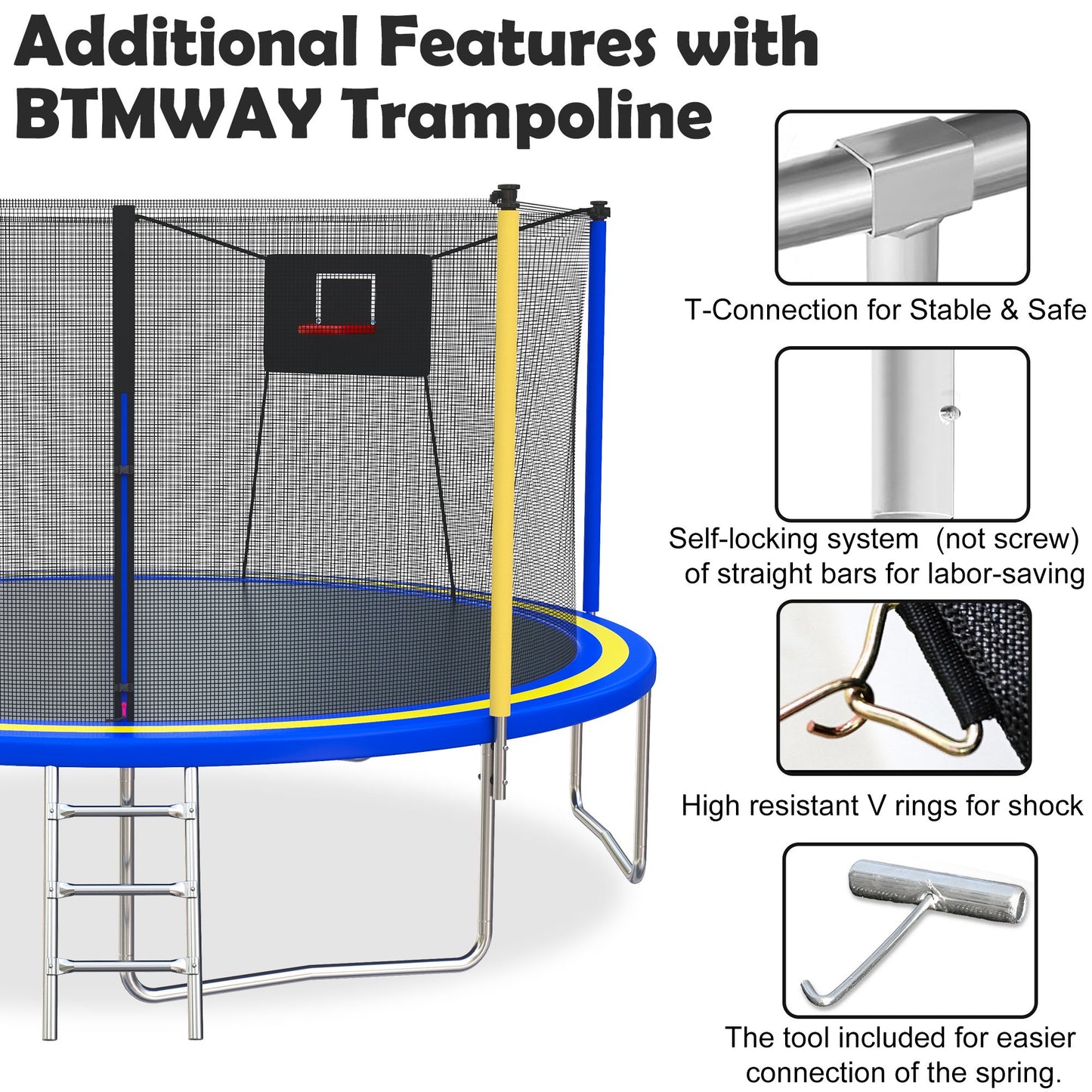 14FT Trampoline with Basketball Hoop, BTMWAY Upgraded Outdoor Trampoline with Safety Enclosure Net, Heavy Duty Jumping Mat & Spring Cover Padding, Backyard Trampoline for Kids & Adults 1300LBS