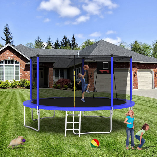 BTMWAY 14FT Trampoline for Kids and Adults with Net, Outdoor Recreational Trampolines for Family, Blue