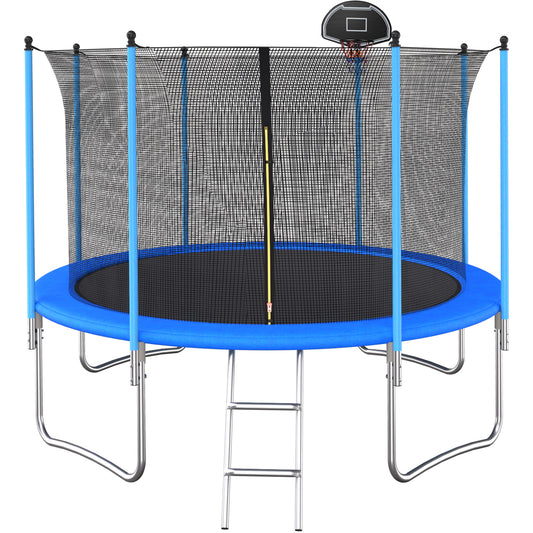 10FT Trampoline for Kids with Basketball Hoop, BTMWAY Outdoor Recreational Trampoline with Safety Enclosure/Ladder, All-Weather Large Trampoline for Backyard Garden Patio, ASTM Approved, Blue