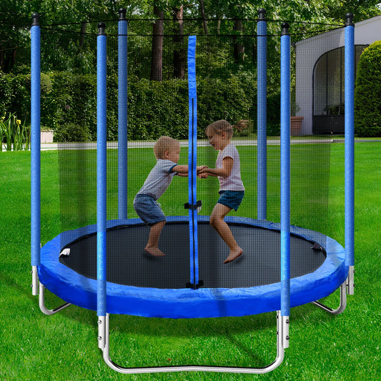 8FT Trampoline for Kids, BTMWAY Outdoor Recreational Trampoline with Safety Enclosure/Ladder, All-Weather Large Trampoline for Backyard Garden Patio, ASTM Approved Trampoline with Steel Support, Blue