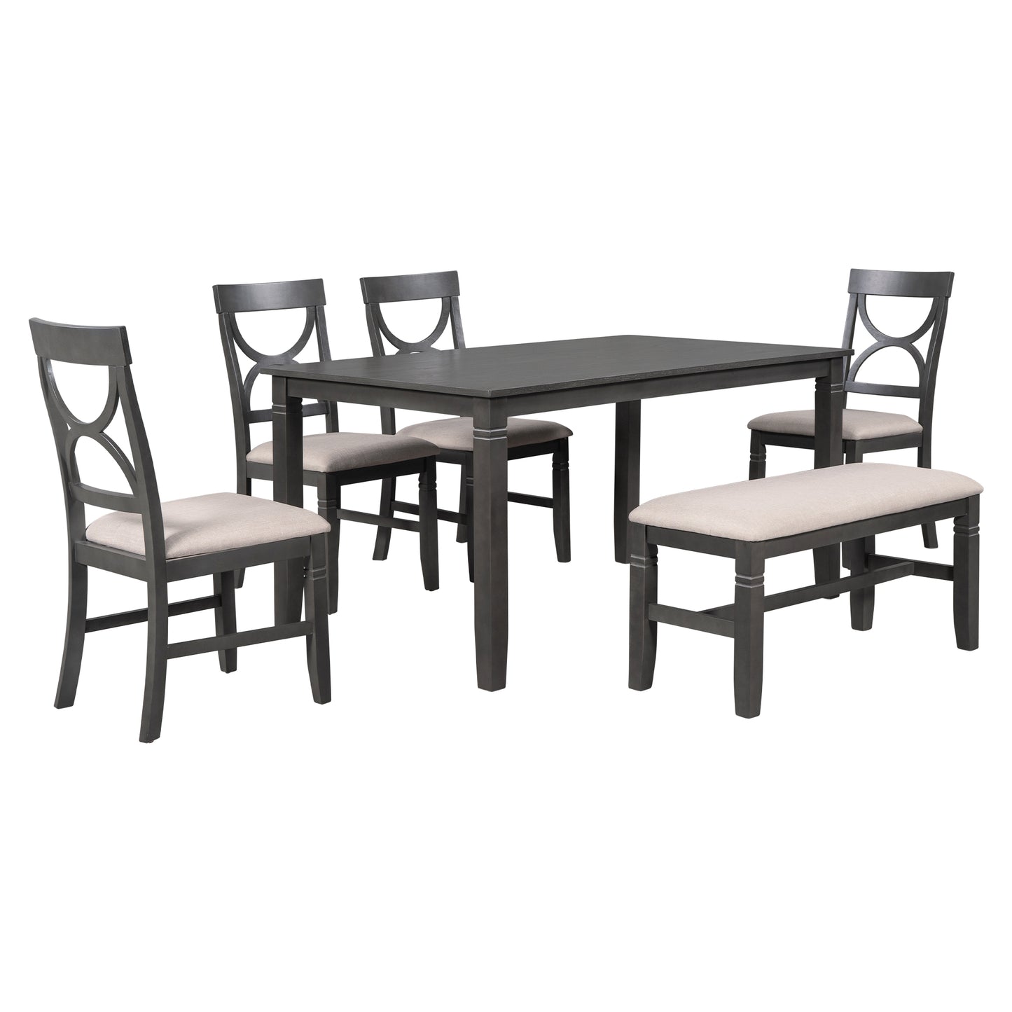 BTMWAY 6 Piece Dining Table Set with Bench