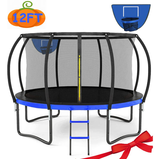 12FT 14FT Kids Adults Trampoline, Recreational Trampolines with Safety Enclosure Net, Colorful Ladder, Backyard Trampoline with Heavy Duty Jumping Mat Spring Cover Padding, ASTM Approved