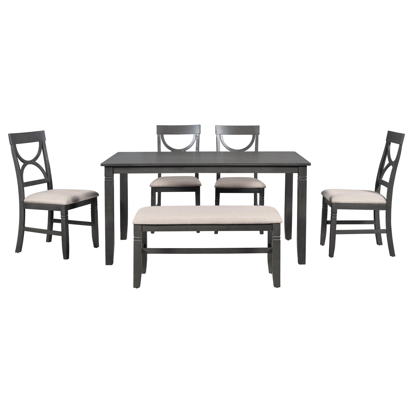 BTMWAY 6 Piece Dining Table Set with Bench