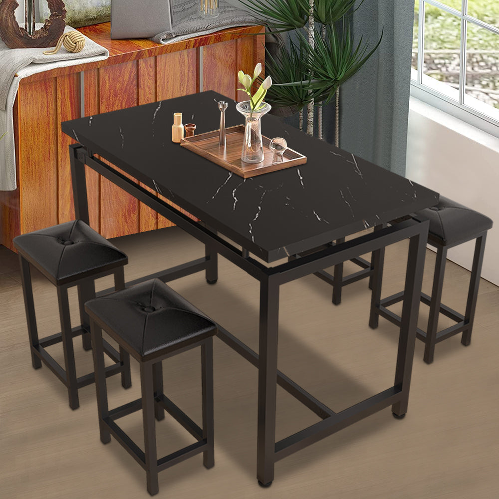 5-Piece High Top Dining Set with Stools, BTMWAY Contemporary Faux Dining Table and PU Leather Upholstered Stools Set, Counter Height Pub Bar Set for Dining Room, N238