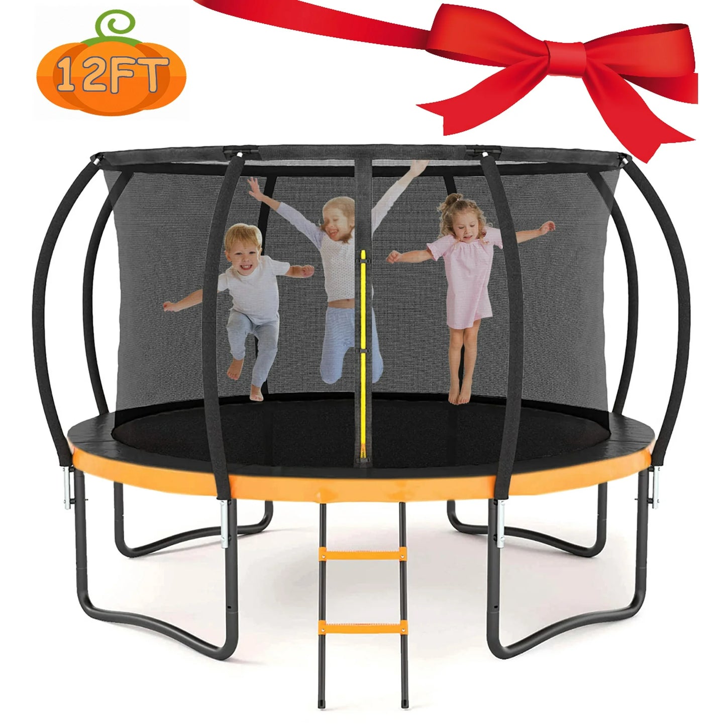 12FT 14FT Kids Adults Trampoline, Recreational Trampolines with Safety Enclosure Net, Colorful Ladder, Backyard Trampoline with Heavy Duty Jumping Mat Spring Cover Padding, ASTM Approved