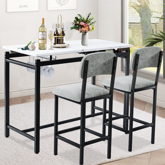 Counter Height Dining Set for 2, BTMWAY 3 Piece Bar Table Set for 2, Kitchen Dining Set with 2 Backrest Chairs, Modern PubTable and Stools Set, Dining Room Table Set for Kitchen Breakfast Nook, Black
