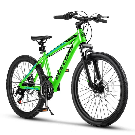 Mountain Bike for Women Girls, 24 inch Wheels Hardtail Adult Bicycle 21 Speed with Aluminium Frame, Dual Disc Brake, High-Quality Tires Bicicleta de Montaña-Green