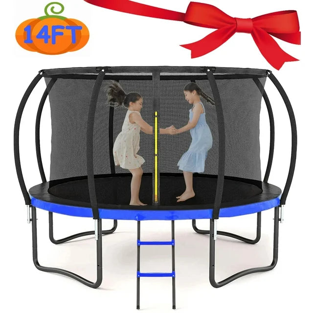 12FT 14FT Kids Adults Trampoline, Recreational Trampolines with Safety Enclosure Net, Colorful Ladder, Backyard Trampoline with Heavy Duty Jumping Mat Spring Cover Padding, ASTM Approved