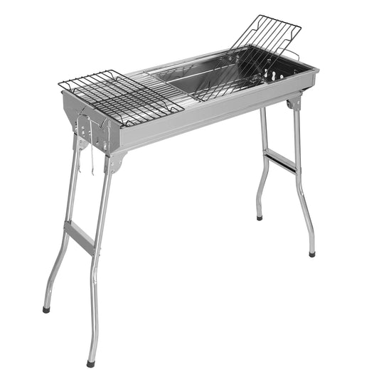 BBQ Charcoal Grill, BTMWAY 28x12 inches Outdoor Barbecue Portable Grill, Stainless Steel Camping Grill for Home Outdoor Travel Picnic Use, Foldable Cooker Silver Patio Grill Backyard Cooking