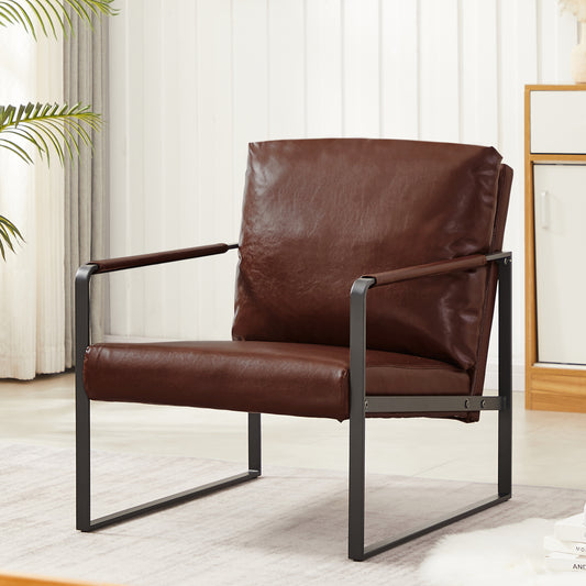 Mid Century Accent Chair, BTMWAY PU Leather Arm Chair with Armrest, Faux Leather Upholstered Accent Chair, Modern Single Sofa Reading Chair Club Chair, for Living Room Bedroom, Orange, A5888