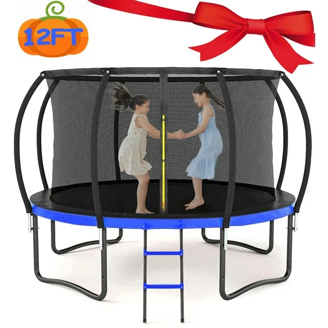 12FT 14FT Kids Adults Trampoline, Recreational Trampolines with Safety Enclosure Net, Colorful Ladder, Backyard Trampoline with Heavy Duty Jumping Mat Spring Cover Padding, ASTM Approved