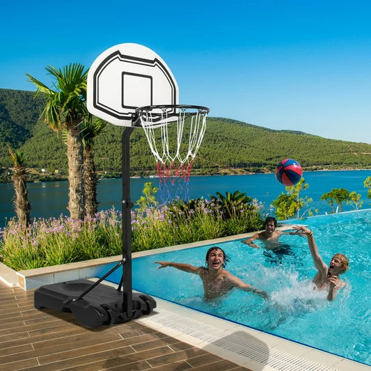 Basketball Hoop for Pool, BTMWAY 45"-53" Adjustable Height Swimming Pool BasketBall Goal, 28"x19" Backboard PoolSport Poolside Basketball Stand, Outdoor BasketBall Game with Wheels01