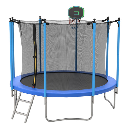 BTMWAY 10ft Trampoline for Kids with Basketball Hoop and Enclosure Net/Ladder,Blue