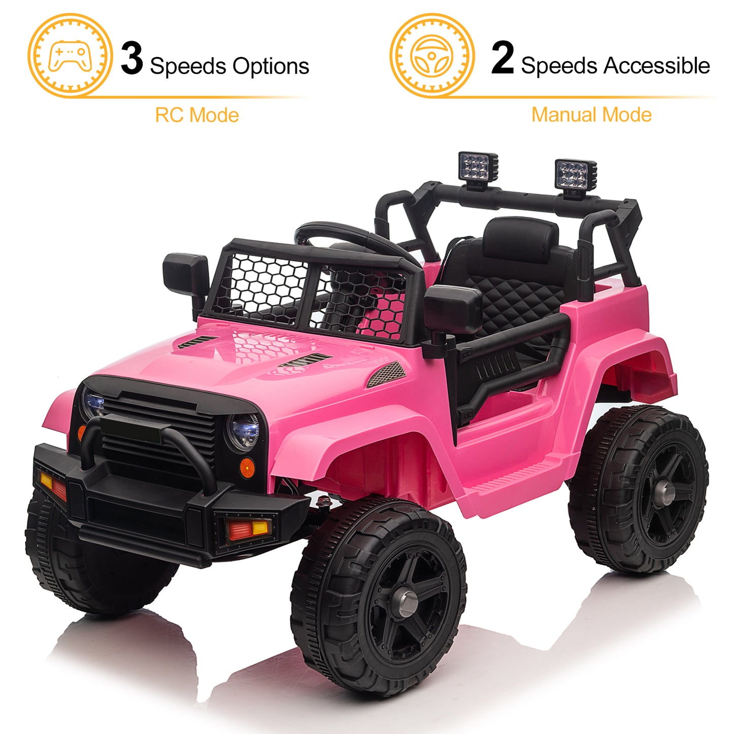 BTMWAY 12V Kids Ride on Truck Car with Parent Remote Control, Power Car Wheels, Electric Vehicles Toys with 3-Speed, Music, Bluetooth, MP3, LED Lights, Pink