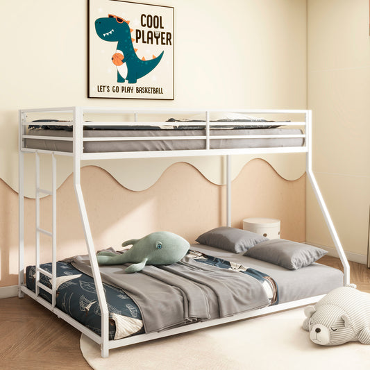 BTMWAY Metal Twin Over Full Bunk Bed with Removable Ladder, Heavy Duty Frame with Guardrails, Noise-Free Design, No Box Spring Needed, Sturdy & Durable for Kids, Teens, and Adults, White