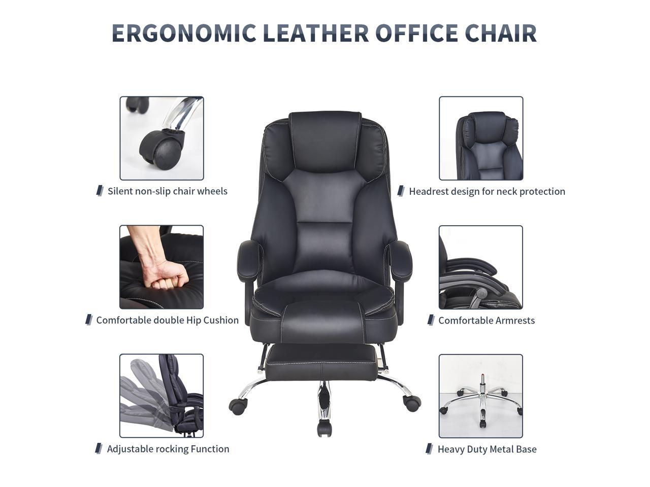 BTMWAY Big and Tall Ergonomic Office Chair with Footrest, Adjustable High Back PU Leather Executive Chair, Comfortable Desk Chair for Back Pain Relief