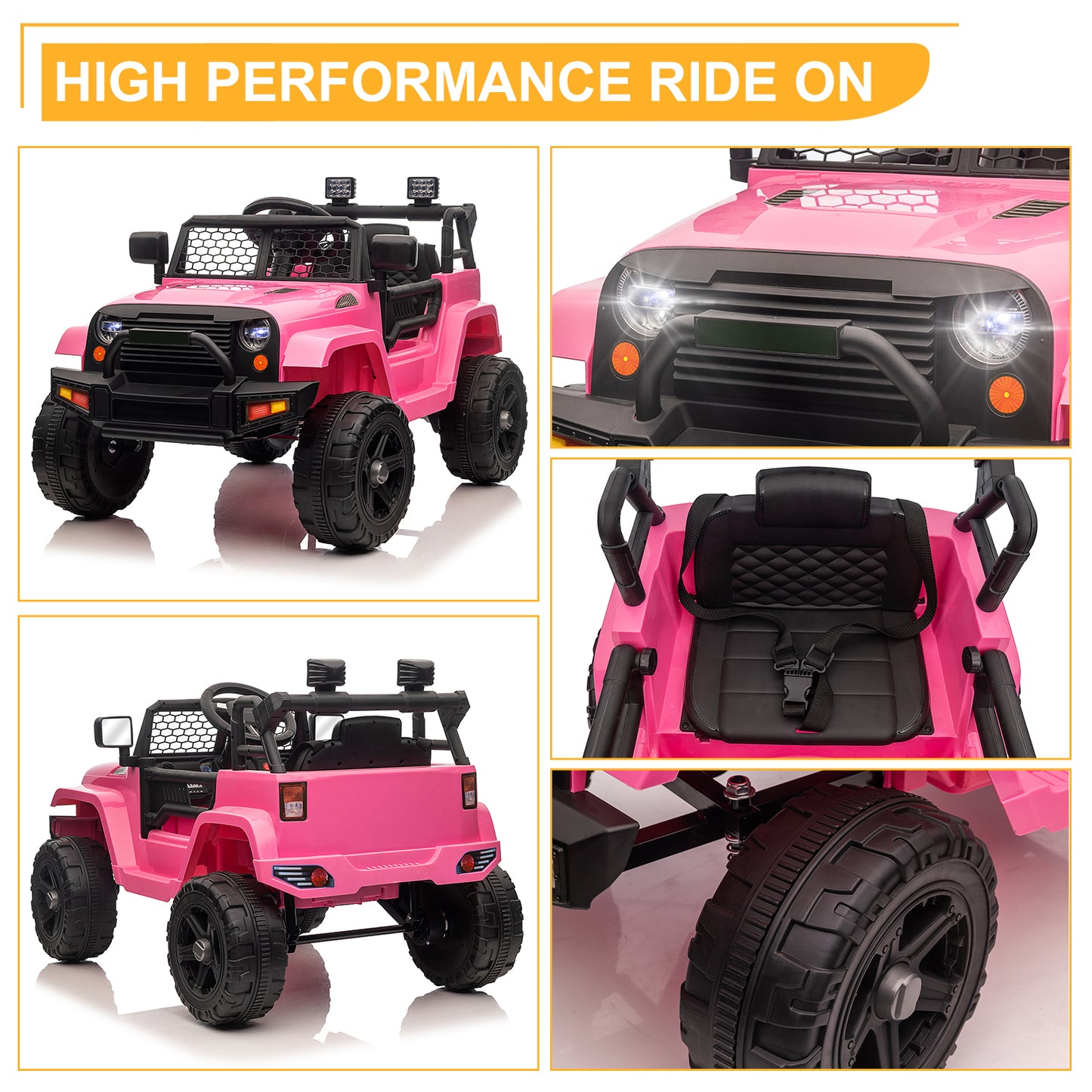 BTMWAY 12V Kids Ride on Truck Car with Parent Remote Control, Power Car Wheels, Electric Vehicles Toys with 3-Speed, Music, Bluetooth, MP3, LED Lights, Pink