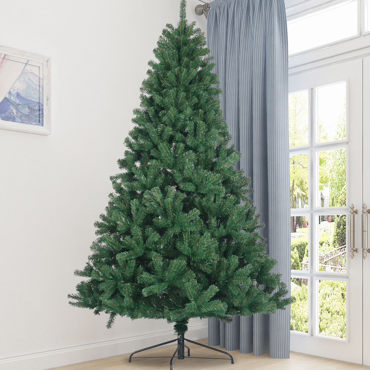 BTMWAY Artificial Christmas Tree Full Natural Spruce PVC Fir Tree, Foldable Metal Stand，Green