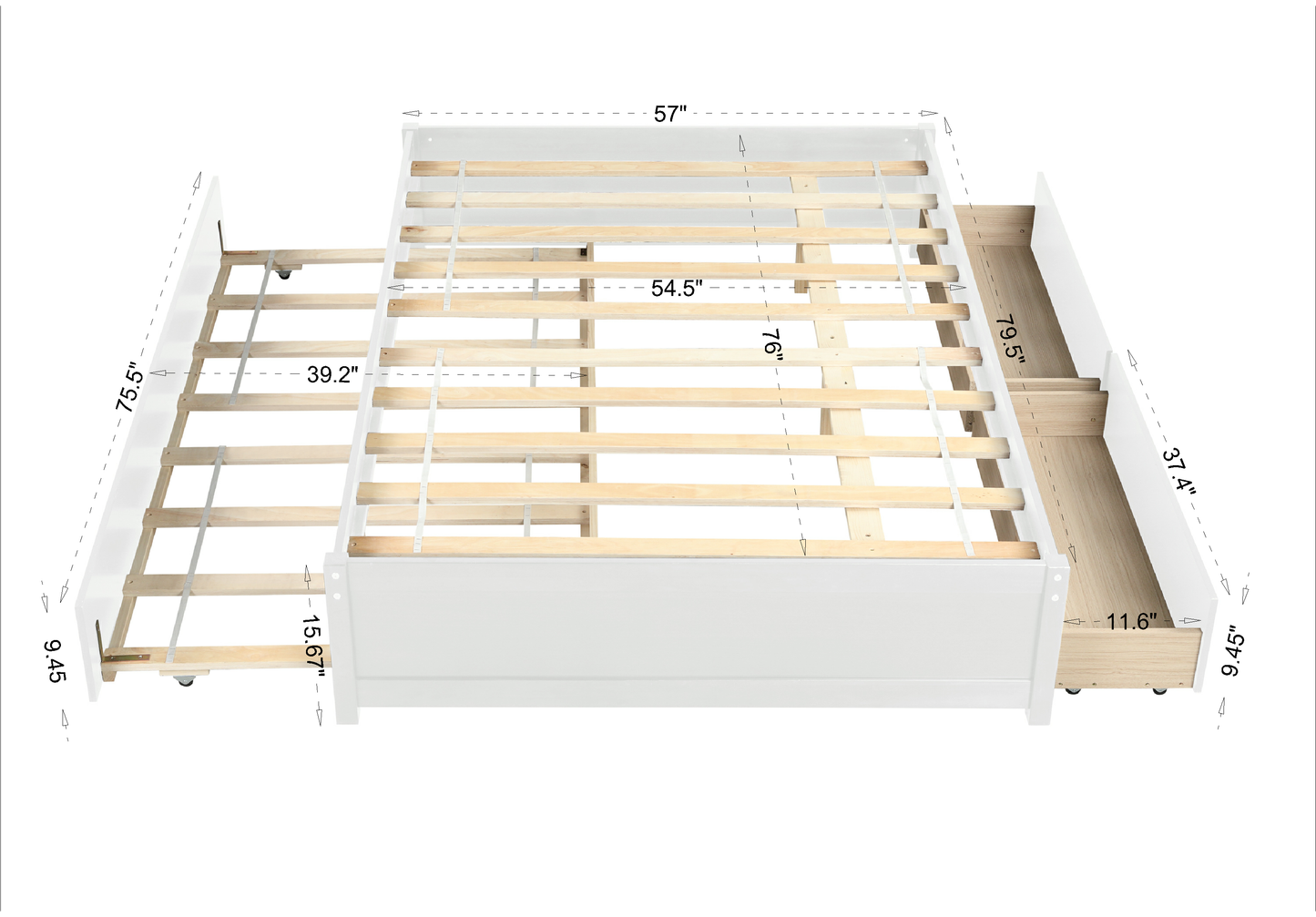 BTMWAY Full Size Platform Bed with Trundle and Drawers, Wood Storage Full Bed with Twin Size Trundle Bed for Kids Teens and Adults, Kids Captain Bed No Headboard and Footboard