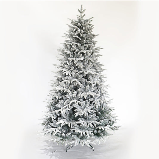 BTMWAY Snow Flocked Christmas Tree，7ft Artificial Hinged Pine Tree with White Realistic Tips