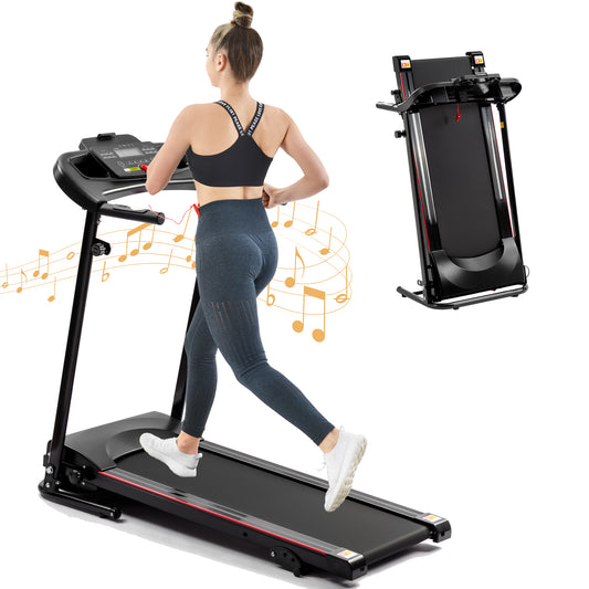 Foldable Treadmill with Incline, Treadmills for Home with LCD Display, Bluetooth Music, Cup Holder, Heart Rate Sensor, Portable Running Machine for Indoor Gym Running Walking Jogging Exercise Fitness