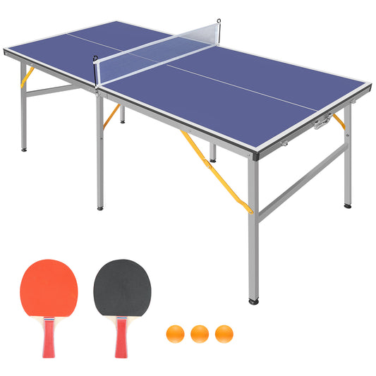 BTMWAY Mid-Size Table Tennis Table Foldable & Portable Ping Pong Table Set for Indoor Outdoor Game