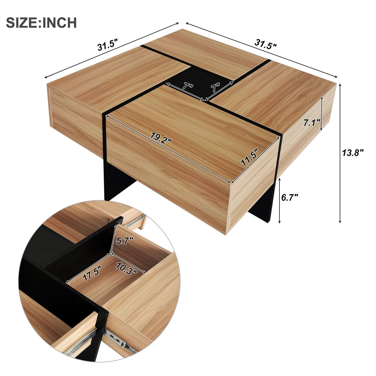 BTMWAY Modern Coffee Table with 4 Hidden Storage Compartments - Brown Square Cocktail Table with Extendable Sliding Tabletop, UV High-Gloss Design for Living Room, 31.5"x 31.5"