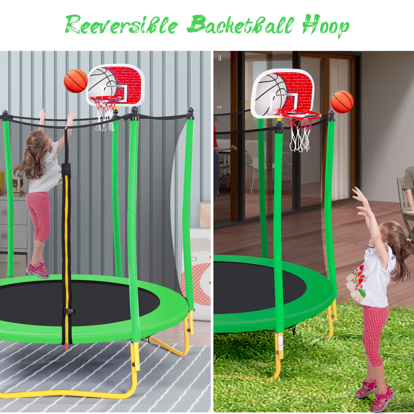 5.5FT Trampoline for Kids - 65" Outdoor & Indoor Mini Toddler Trampoline with Enclosure, Basketball Hoop and Ball Included