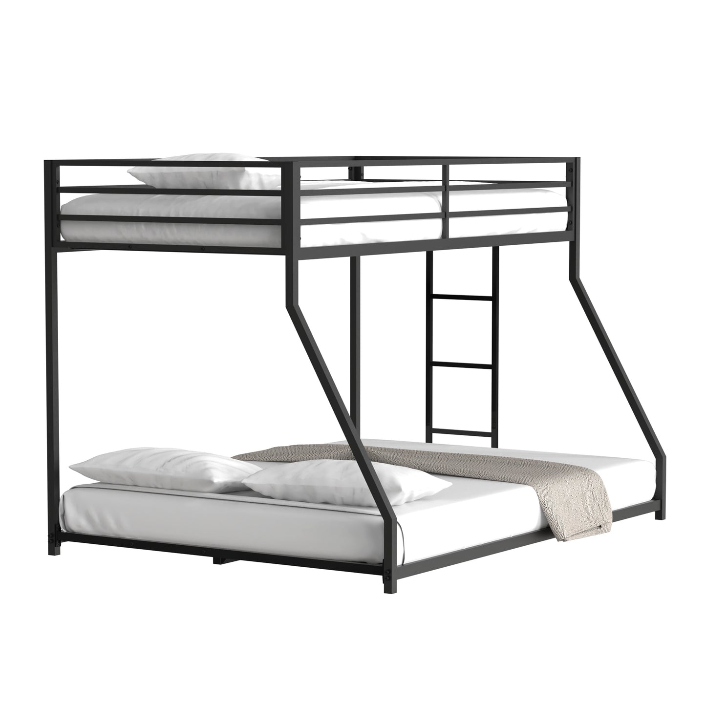 BTMWAY Metal Twin Over Full Bunk Bed with Removable Ladder, Heavy Duty Frame with Guardrails, Noise-Free Design, No Box Spring Needed, Sturdy & Durable for Kids, Teens, and Adults, White