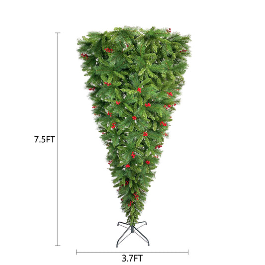 BTMWAY 7.5ft Upside Down Christmas Tree, Artificial Holiday Christmas Pine Tree