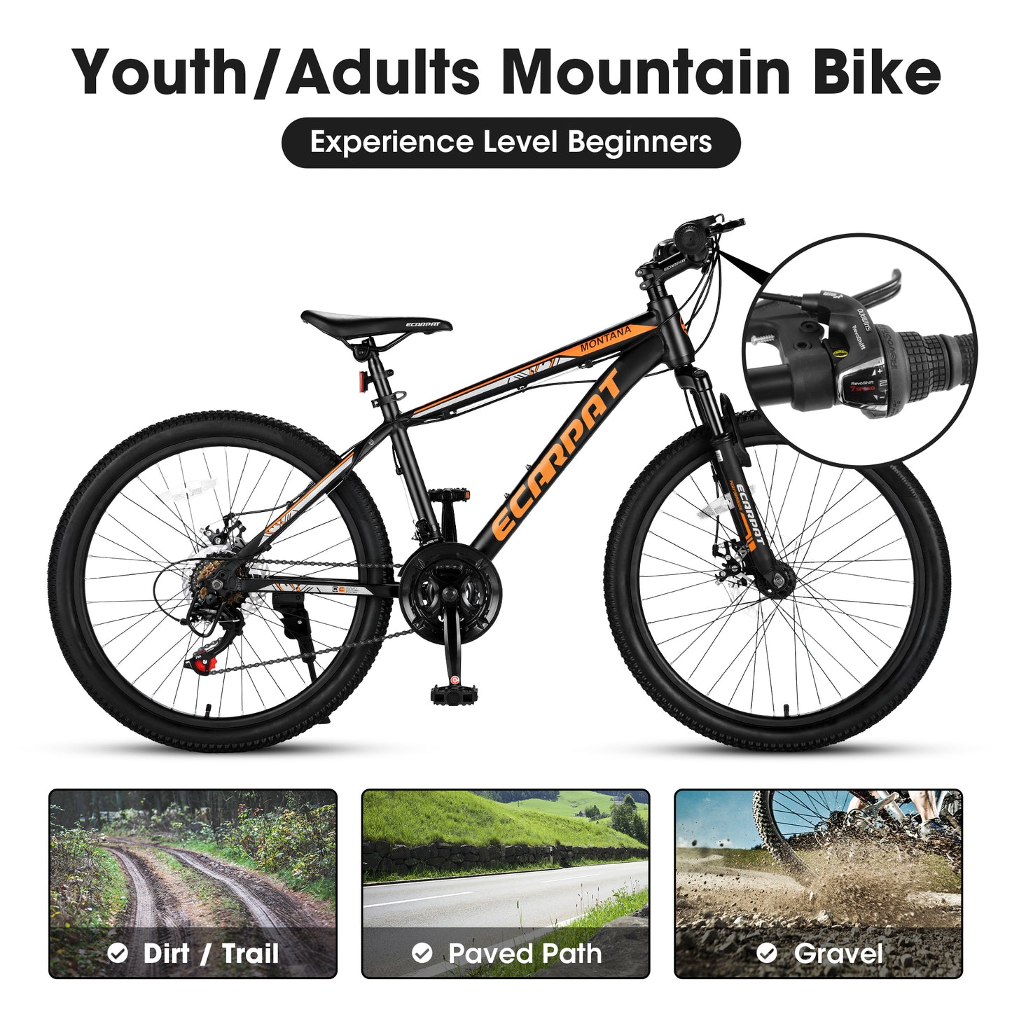 Mountain Bike for Women Girls, 24 inch Wheels Hardtail Adult Bicycle 21 Speed with Aluminium Frame, Dual Disc Brake, High-Quality Tires Bicicleta de Montaña