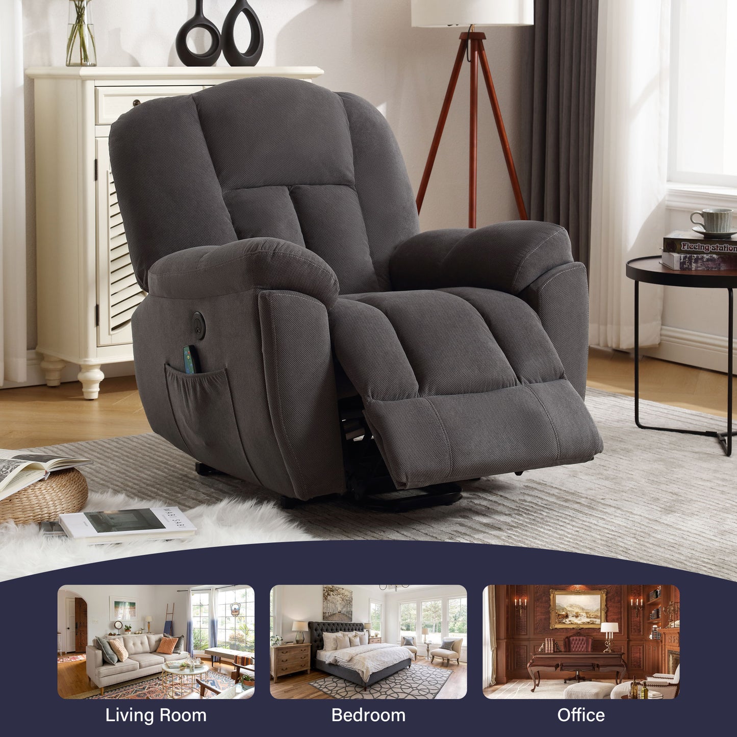 24.4" Wide Large Power Lift Recliner Chair, BTMWAY Oversize Electric Lift Recliners for Elderly with Heat and Massage, 3 Position Electric Recliner Chair for Home Use with Hidden Cup Holder, Beige