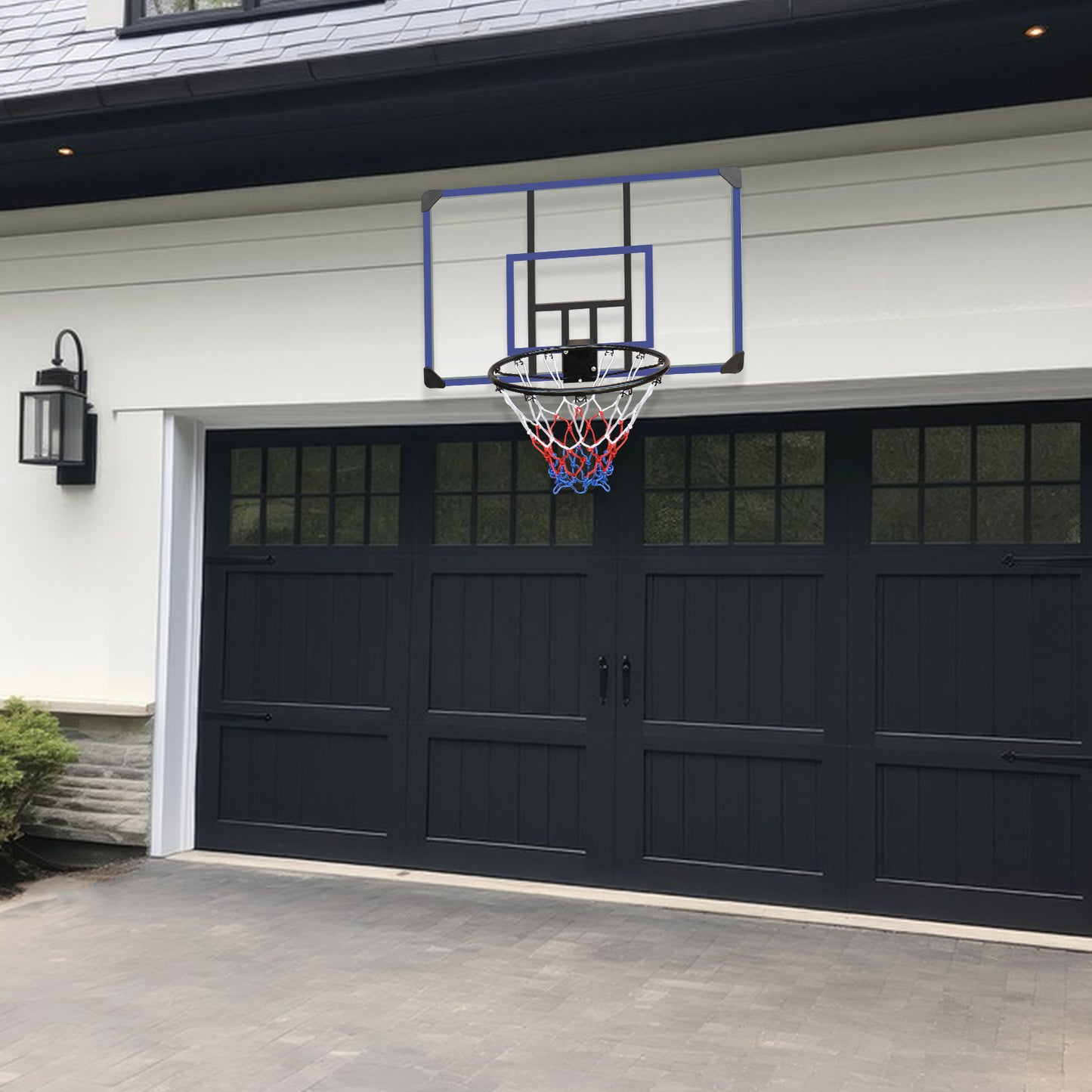 Wall-mounted basketball hoop, 45 x 29 inches shatterproof back, folding hoop, durable hoop and all-weather mesh for indoor and outdoor use