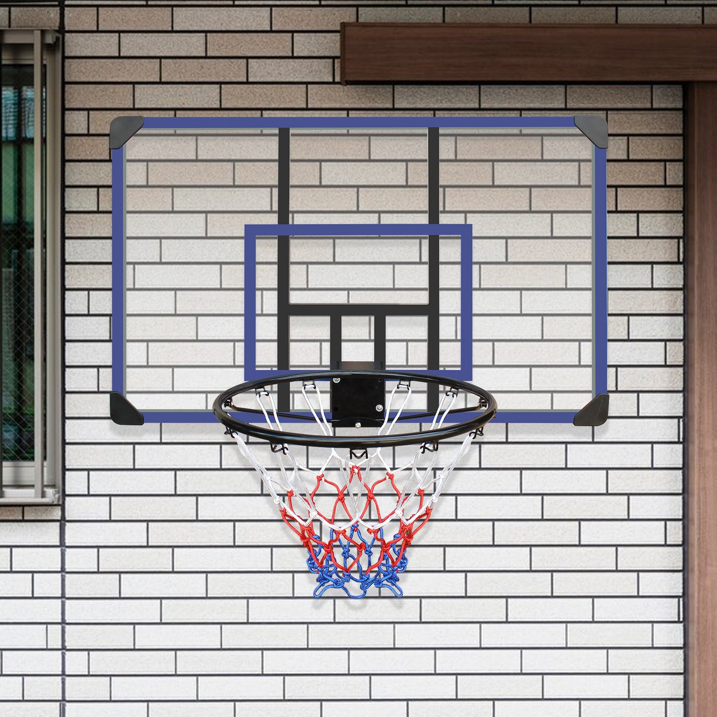 Wall-mounted basketball hoop, 45 x 29 inches shatterproof back, folding hoop, durable hoop and all-weather mesh for indoor and outdoor use