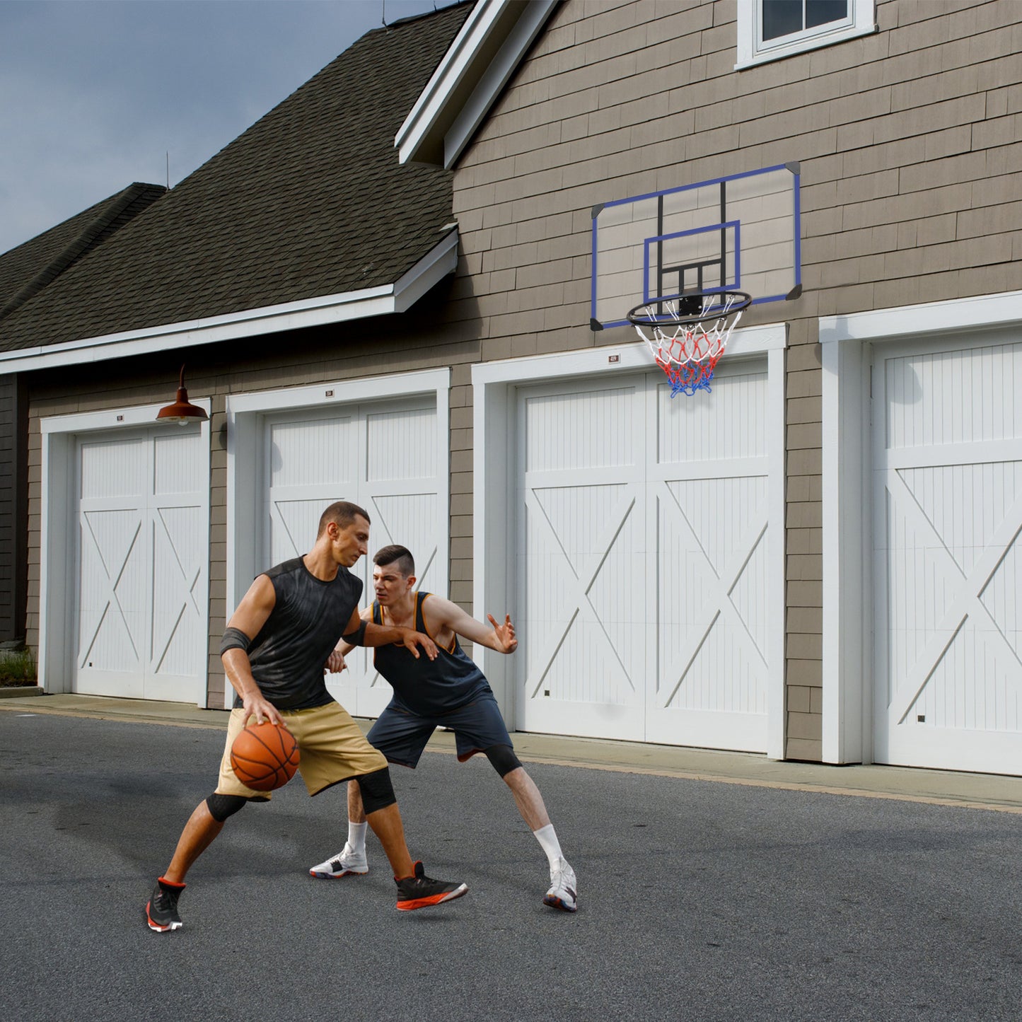 Wall-mounted basketball hoop, 45 x 29 inches shatterproof back, folding hoop, durable hoop and all-weather mesh for indoor and outdoor use