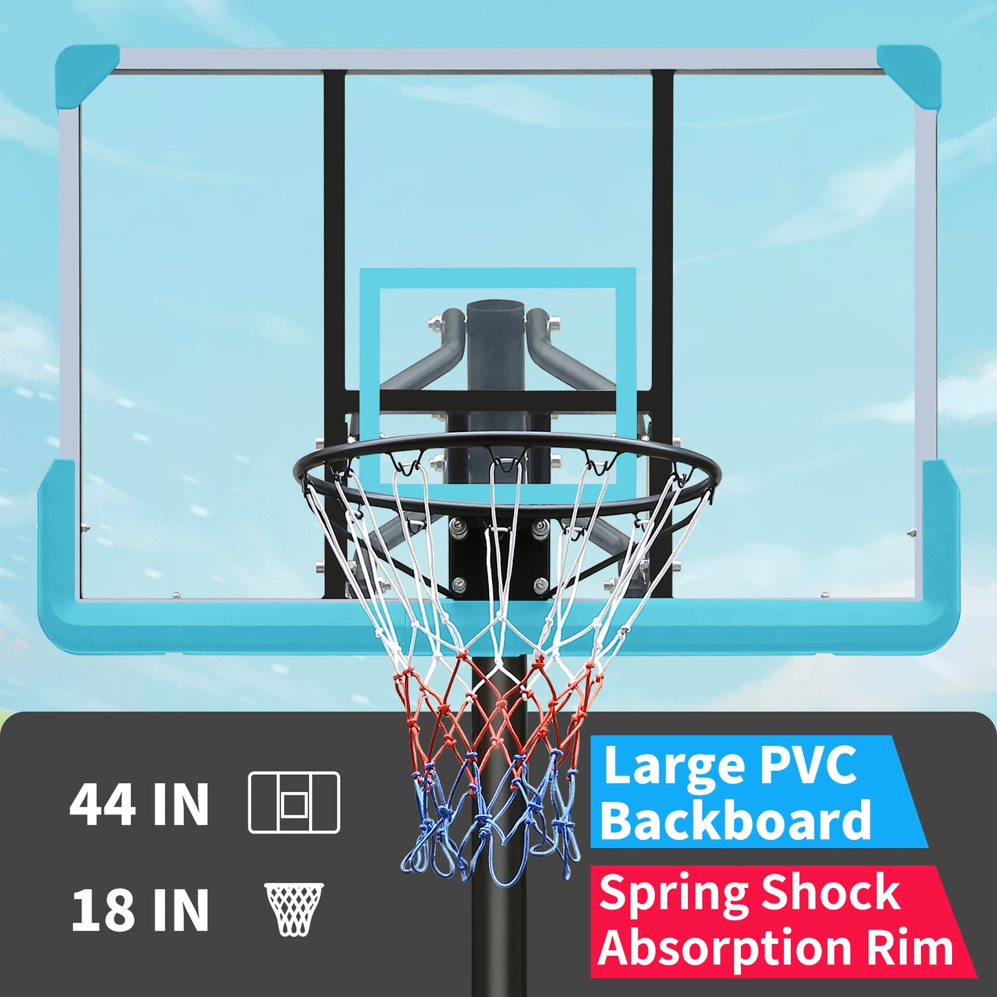 44 Inch Portable Basketball Hoop, 7.5-10ft Height Adjustable Basketball Goal for Kids/Adults Indoor Outdoor, Youth Teenagers Backboard with High-quality materials, Stable Base and Wheels