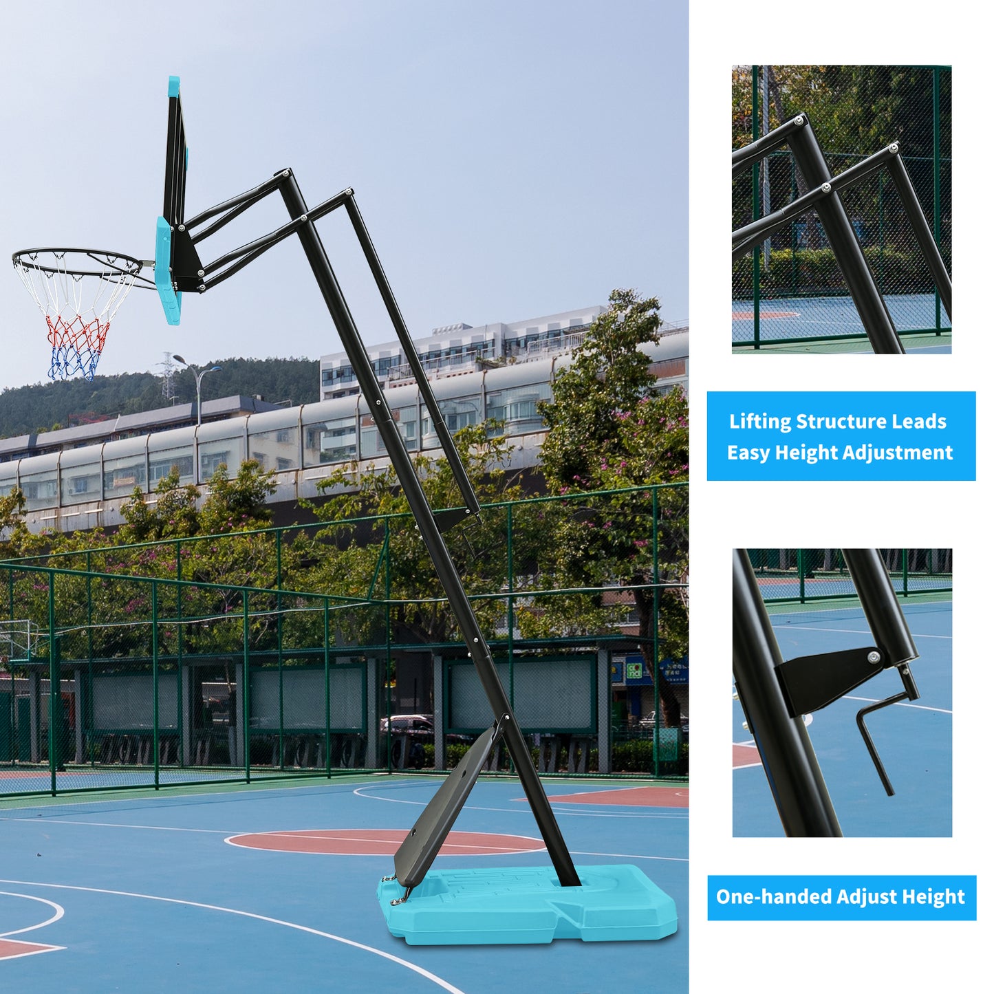 44 Inch Portable Basketball Hoop, 7.5-10ft Height Adjustable Basketball Goal for Kids/Adults Indoor Outdoor, Youth Teenagers Backboard with High-quality materials, Stable Base and Wheels