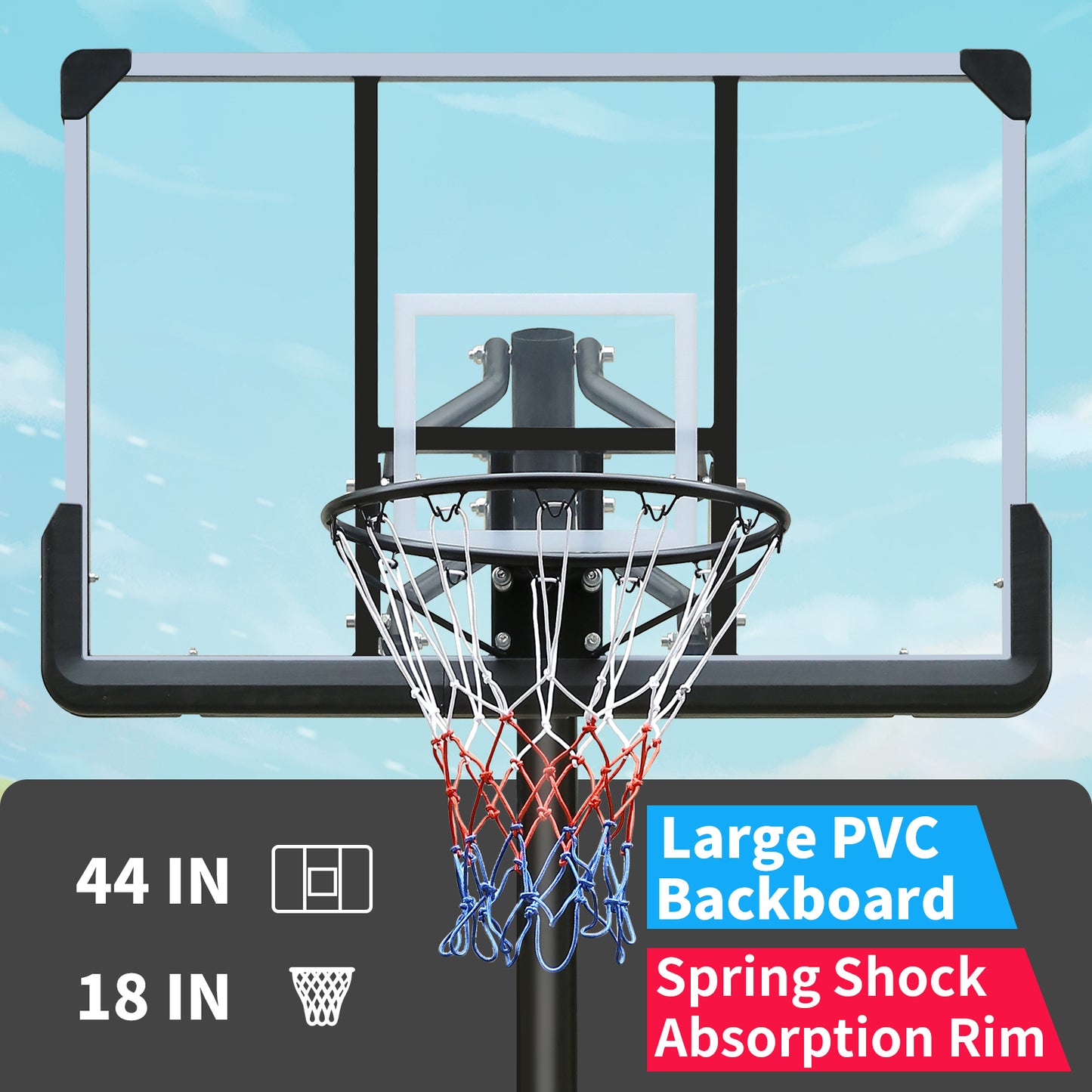 44 Inch Portable Basketball Hoop, 7.5-10ft Height Adjustable Basketball Goal for Kids/Adults Indoor Outdoor, Youth Teenagers Backboard with High-quality materials, Stable Base and Wheels