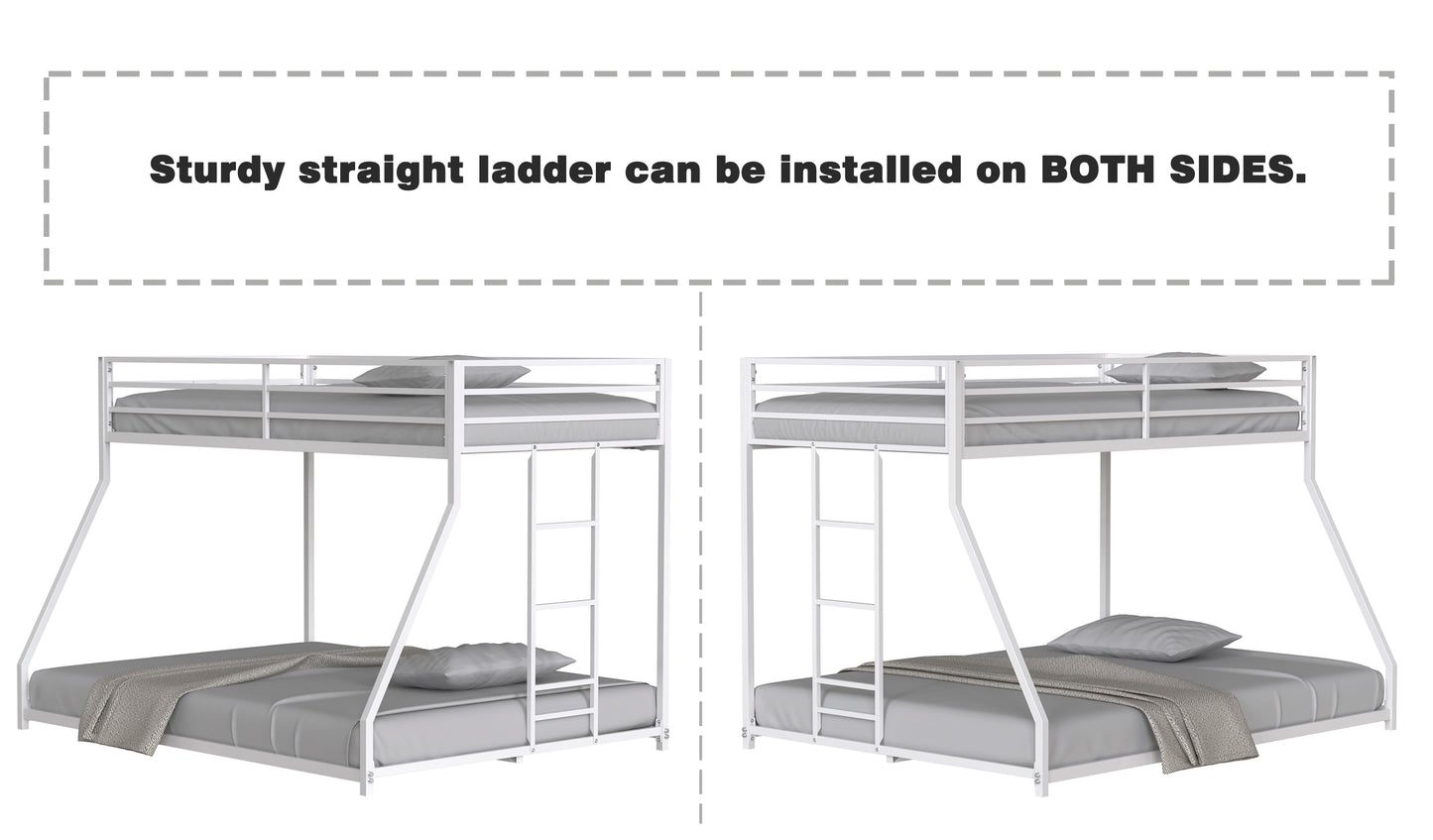 BTMWAY Metal Twin Over Full Bunk Bed with Removable Ladder, Heavy Duty Frame with Guardrails, Noise-Free Design, No Box Spring Needed, Sturdy & Durable for Kids, Teens, and Adults, White