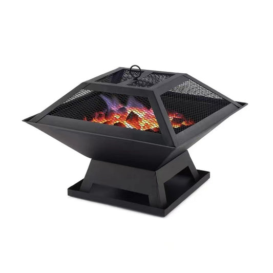 BTMWAY Portable Fire Pit with Mesh Lid, Square Small Fire Pit with High Quality Iron Mesh and Frame, Metal Firepit Stove, Outdoor Fire Pit for Patio Backyard Camping, Heating Bonfire and Picnic