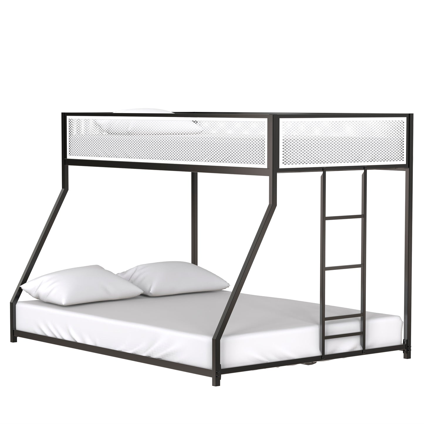 BTMWAY Metal Twin Over Full Bunk Bed with Removable Ladder, Heavy Duty Frame with White Mesh Guardrails, Noise-Free Design, No Box Spring Needed, Sturdy & Durable for Kids, Teens, and Adults, Black